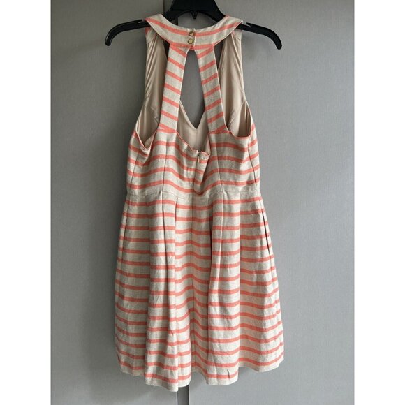 Banana Republic Dress 10 Coral Striped Linen Blend A-Line Halter Sleeveless - Picture 4 of 13